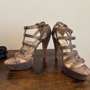 Elizabeth and James Textured Brown Strappy Heels